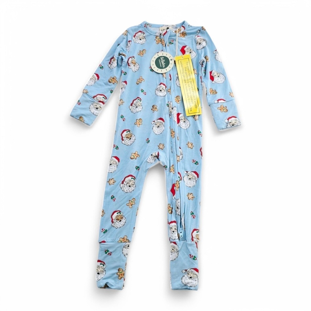 Tullabee Vintage Santa Sleeper NWT Bamboo Blue 3/6 Month Baby